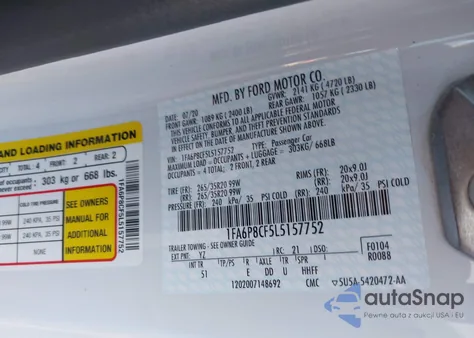 2020 Ford Mustang Gt Premium из США, поврежденный, VIN 1FA6P8CF5L5157752